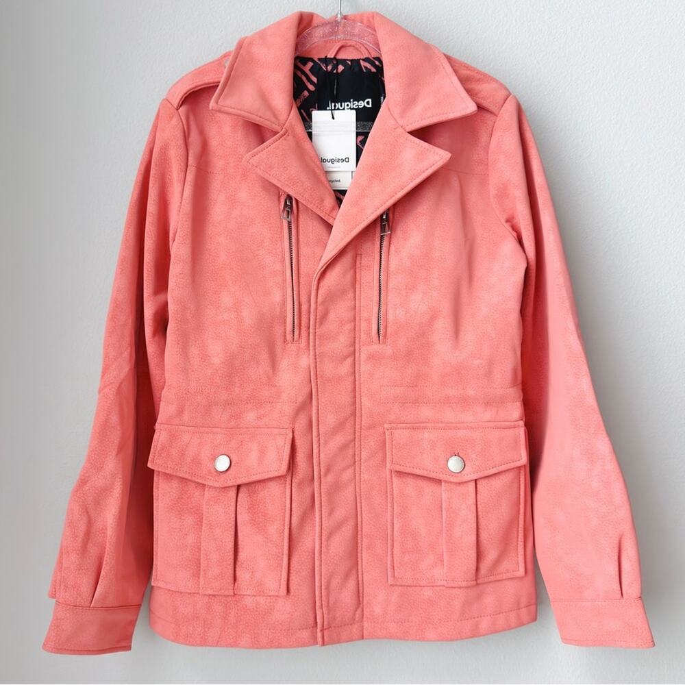 Desigual Pink Jacket Recycled Faux Leather Oversized Minimalist MSRP $210 NWT